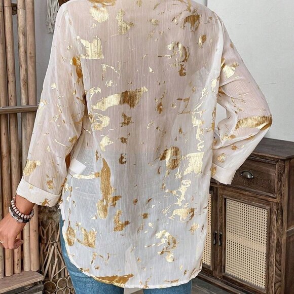 Multicolor Casual Women's Full Printed Long Sleeve Shirt - Picture 2 of 8